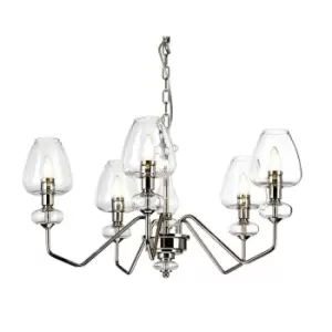 Image of 5 Bulb Chandelier Highly Polished Nickel Finish Clear Glass Shades LED E14 40W