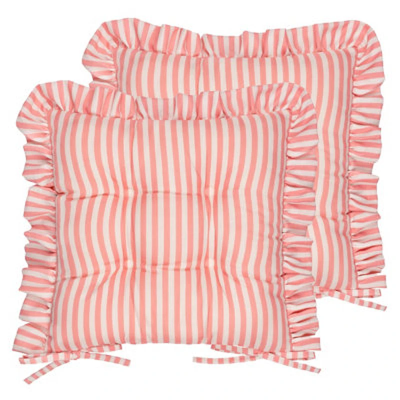 Image of Wylder Millie Ruffle 2 Pack Indoor/Outdoor Seat Pads in Pink Size: 40cm x 40cm Pink Unisex 40cm x 40 cm
