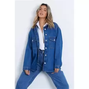 Image of I Saw It First Oversized Pocketed Denim Shirt - Blue