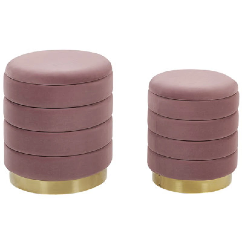 Image of Beliani Set Of 2 Storage Pouffes Garland Velvet Pink