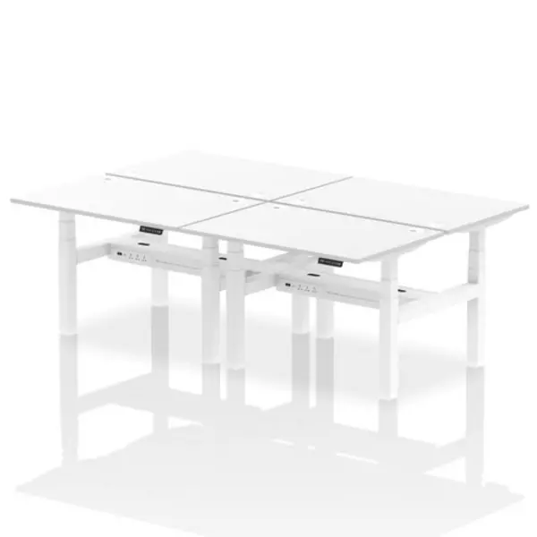 Image of Air Air Back-to-Back 1200 x 800mm Height Adjustable 4 Person Bench Desk White Top with Cable Ports White Frame HASCP4P12800WHTW