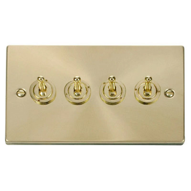 Image of SE Home Satin / Brushed Brass 4 Gang 2 Way 10AX Toggle Light Switch Gold unisex