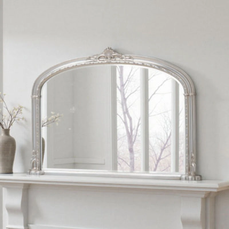 Image of Yearn Mirrors Yearn Mirrors Overmantle Mirror Arched 127(w) x 89cm(h) Victorian Mirror in Silver Silver One Size Unisex 0716053066206