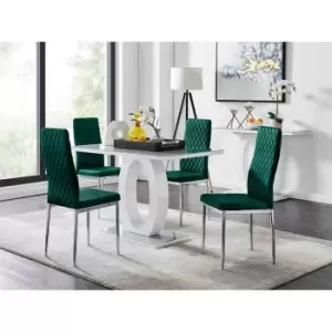Image of Furniture Box Giovani 4 Grey Dining Table and 4 Green Velvet Milan Chairs
