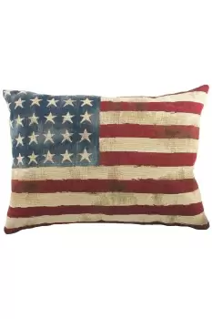 Image of Stars And Stripes American Flag Embroidered Tapestry Cushion