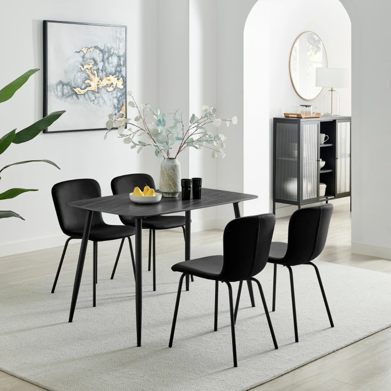 Image of FurnitureboxUK FurnitureboxUK Asti Grey Marble Ceramic Top Dining Table & 4 Black Asti Chairs Size: 4 Person Black 4 Person Unisex 5056784309971