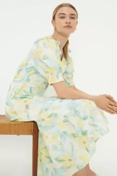 Image of Floral Printed Poplin Ruffle Midi Dress