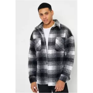 Image of I Saw It First Black Mens Oversized Heavy Wool Mix Check Shacket - Black