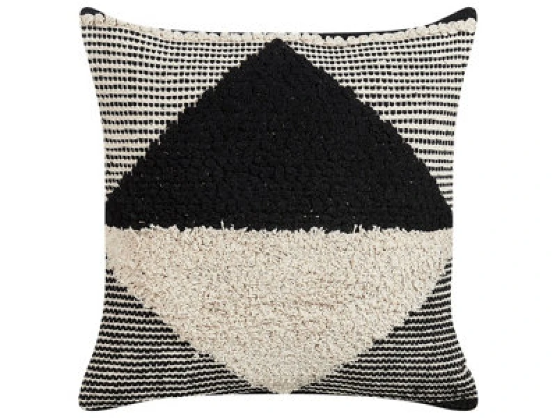 Image of Beliani Throw Cushion Khora Cotton 50 X 50 Cm Black Geometric Pattern