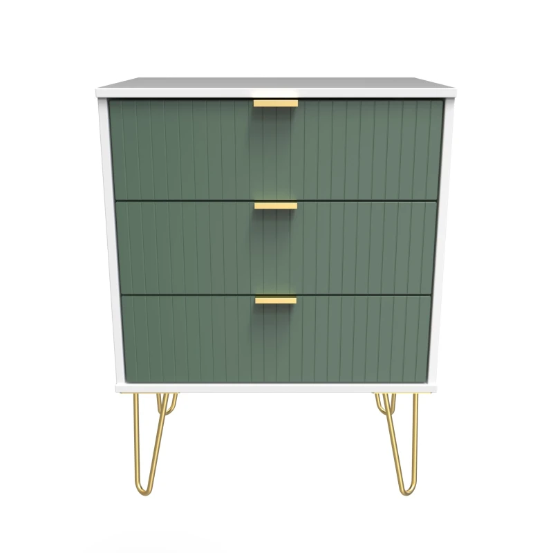 Image of Linear Ready Assembled Matt Green & White 3 Drawer Wide Chest (H)740mm (W)575mm (D)395mm