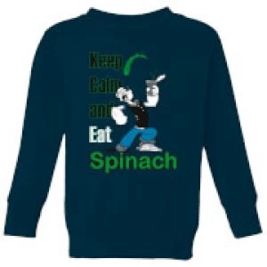 Image of Popeye Keep Calm And Eat Spinach Kids Sweatshirt - Navy - 11-12 Years