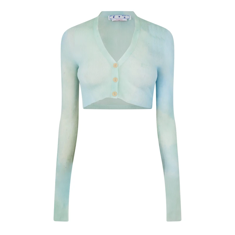 Image of Off White Womens Tie Dye Cropped Long Sleeve V-Neck Cardigan Light Blue female 8 (XS)