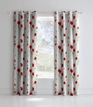 Image of Catherine Lansfield Wild Poppies Eyelet Curtains - Floral Print
