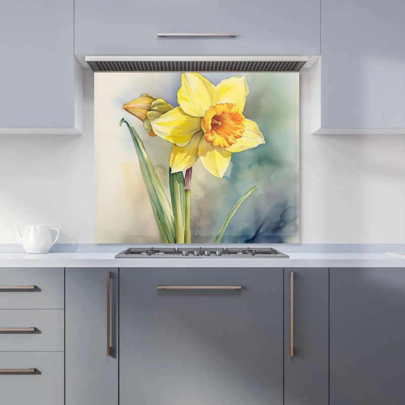 Image of Warren Reed - Designer Daffodil Watercolour Kitchen Splashback Size: 700mm x 750mm Multicolor Unisex 700mm x 750mm