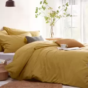 Image of The Linen Yard Stonehouse Ochre 100% Cotton Duvet Cover and Pillowcase Set Yellow