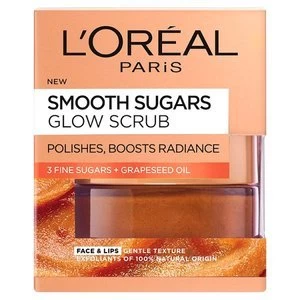 Image of LOreal Smooth Sugar Glow Grapeseed Face And Lip Scrub 50ml