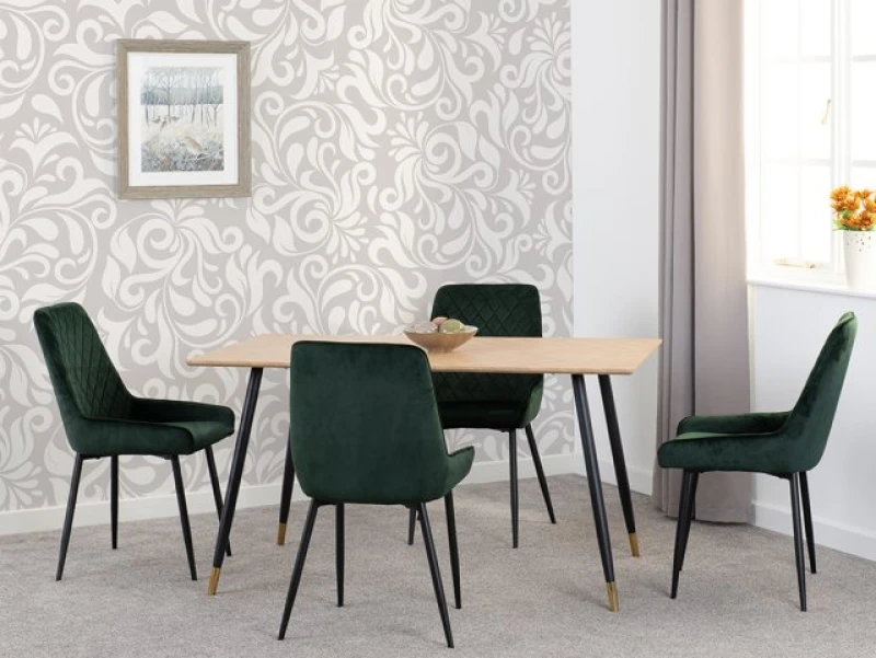 Image of Seconique Hamilton 140cm Dining Table with 4 Avery Green Velvet Dining Chairs
