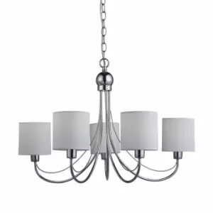 Image of Nielsen Marcio 5 Light Chandelier Lamp In Chrome With White Cotton Shades