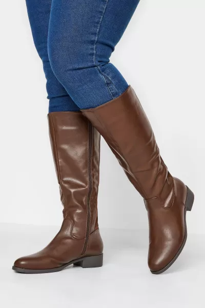 Image of Wide & Extra Wide Fit PU Stretch Heeled Knee High Boots