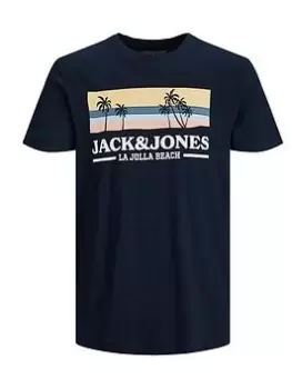 Image of Jack & Jones Junior Boys Malibu Branding Tshirt - Navy, Size 10 Years