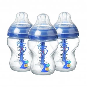 Image of Tommee Tippee Advanced Anti-Colic Blue Bottles - 260ml x 3