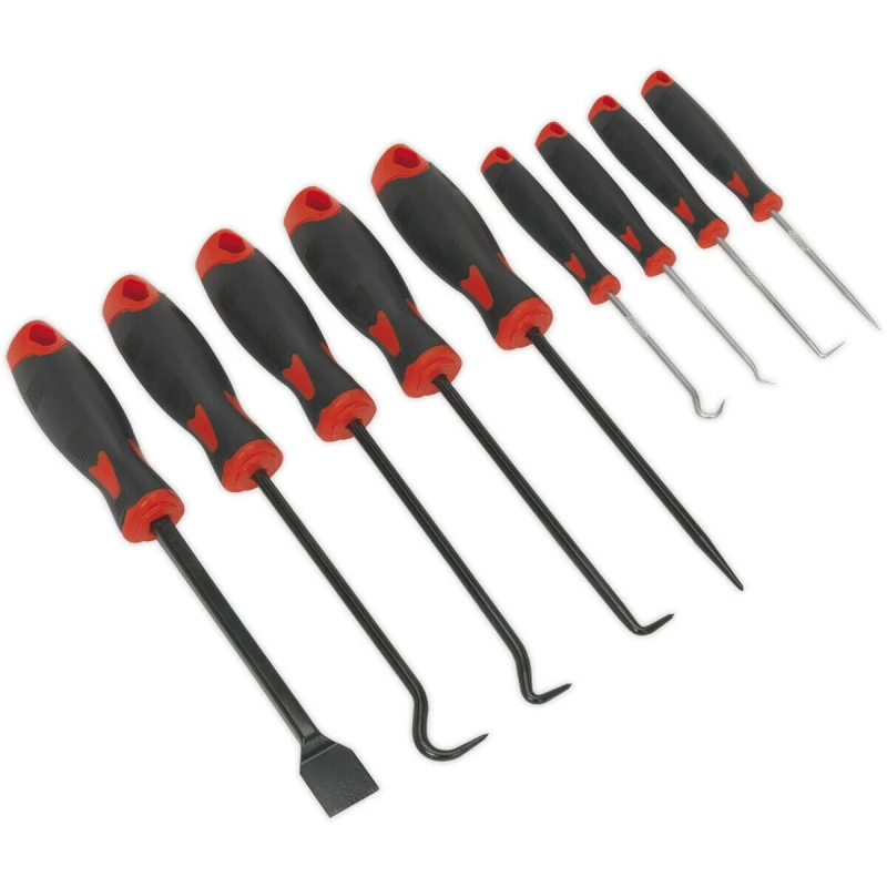 Image of Loops 9 Piece Scraper & Hook Tool Set - 165mm Short & 260mm Long Picks - Comfort Grip Multi