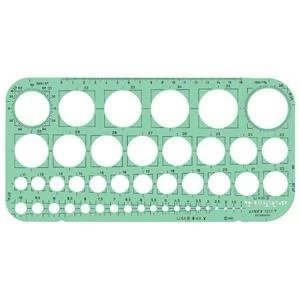 Image of Original Linex 26 x13cm Circle Template with Tangential Squares Protractor and 45 x 1mm 36mm Circles Transparent Green