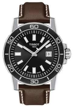 Image of Tissot Supersport Black Dial Brown Leather Strap Watch