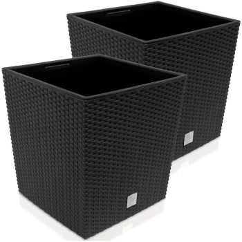 Image of Flower Pot Rattan Look Weatherproof Removable Inner Pot Flower Box Planter Indoor Area Outdoor Area Planter 2x - 64 Ltr. - anthrazit (de)