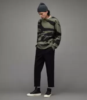 Image of AllSaints Mens Rein Cropped Slim Trousers, Black, Size: 34