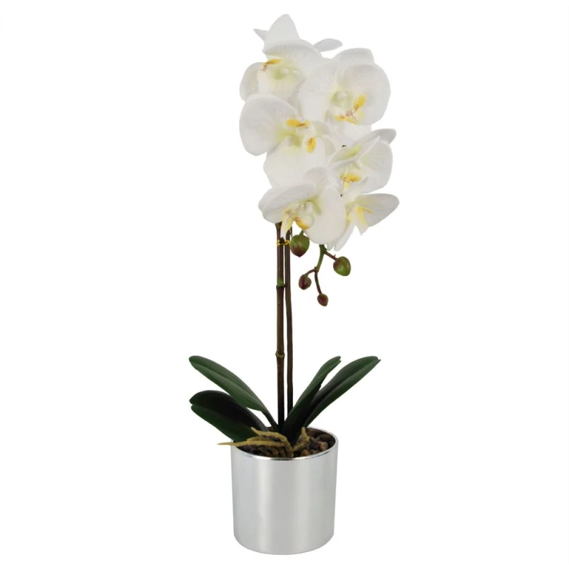 Image of Leaf 46cm Artificial Orchid White with Silver Pot White unisex