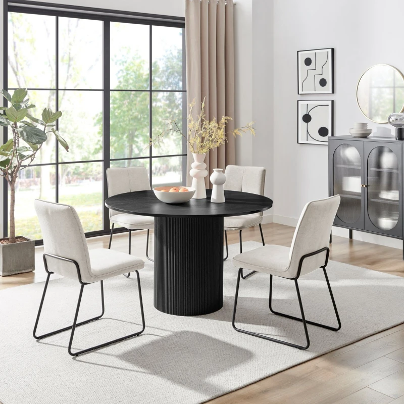 Image of FurnitureboxUK FurnitureboxUK Penrose Black Round Dining Table & 4 Halleyy Chairs in Taupe One Size Unisex 5061064385569