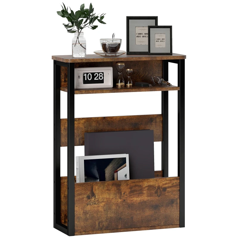 Image of HOMCOM Narrow Side Table with Storage, Bedside End Table, Rustic Brown, Brown 83B-181V00RB