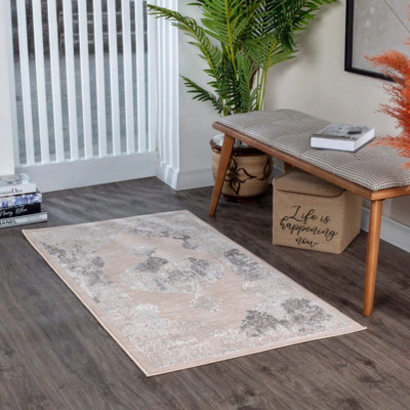Image of Livabliss Vintage Oriental Boho Beige/white Azra Area Rug 80 X 150 Cm - Easy Care, Non Shedding, Ideal For Living Room & Bedroom