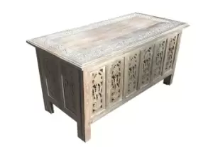 Image of Beautiful Carved Indian Wooden Coffee Table Side Tables 91 x 46 x 46 cm
