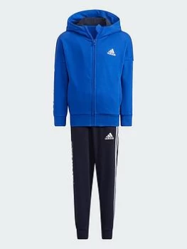 Image of Boys, adidas Little Kid's Unisex Badge Of Sport Full Zip Hoody & Pant Set - Blue/Navy, Blue/Navy, Size 7-8 Years
