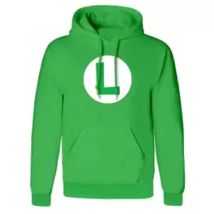 Image of Super Mario Unisex Adult Luigi Badge Pullover Hoodie (XXL) (Green)