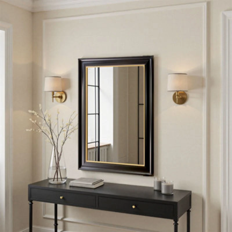 Image of Yearn Mirrors Yearn Georgian Black/Gold Framed Bevelled Mirror, Black YG303/24X18