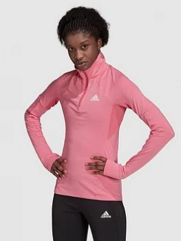 Image of adidas Motion Half-Zip Long Sleeve Tee - Rose, Rose Size M Women
