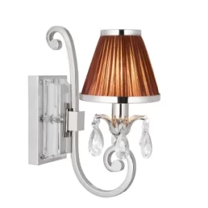 Image of Oksana 1 Light Indoor Candle Wall Light Polished Nickel Plate with Chocolate Shade, E14