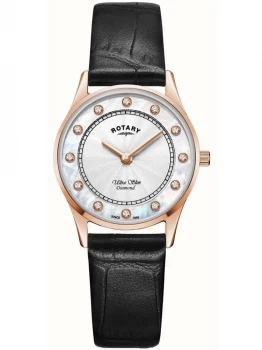 Image of Rotary Ladies Ultra Slim Rose Gold PVD Mother of Pearl & Diamond...