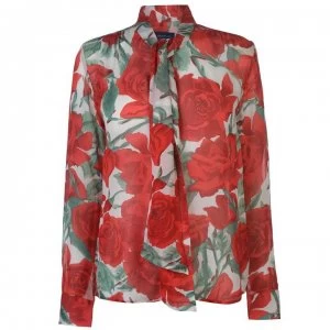 Image of Gant Gant Rose Print Pussy Bow Blouse Ladies - 620 Bright RED