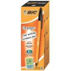 Image of Bic Orange Fine Ballpoint Pen 0.8mm Tip 0.3mm Line Black Pack of 20