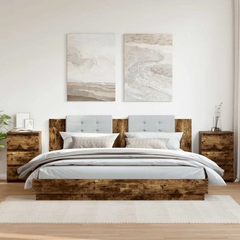 Image of VIDAXL Vidaxl - Bed Cabinets 2 pcs Smoked Oak 40x35x62.5cm Engineered Wood 8720286932346