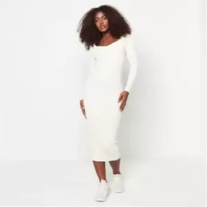 Image of Missguided Recycled Rib Sweetheart Neck Knit Midaxi Dress - Cream