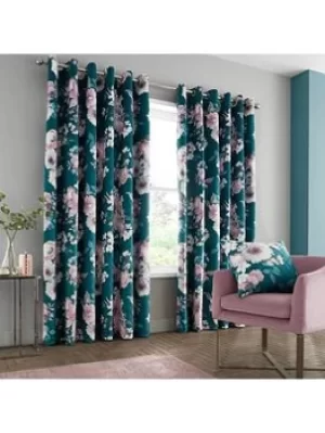 Image of Catherine Lansfield Shrewsbury Digital Print Velvet Pinsonic Eyelet Curtains
