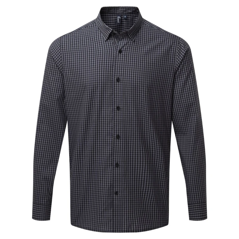 Image of Premier Premier Men Maxton Check Long Sleeve Shirt in Dark Grey Size: Small Dark Grey S Male 5059444608759
