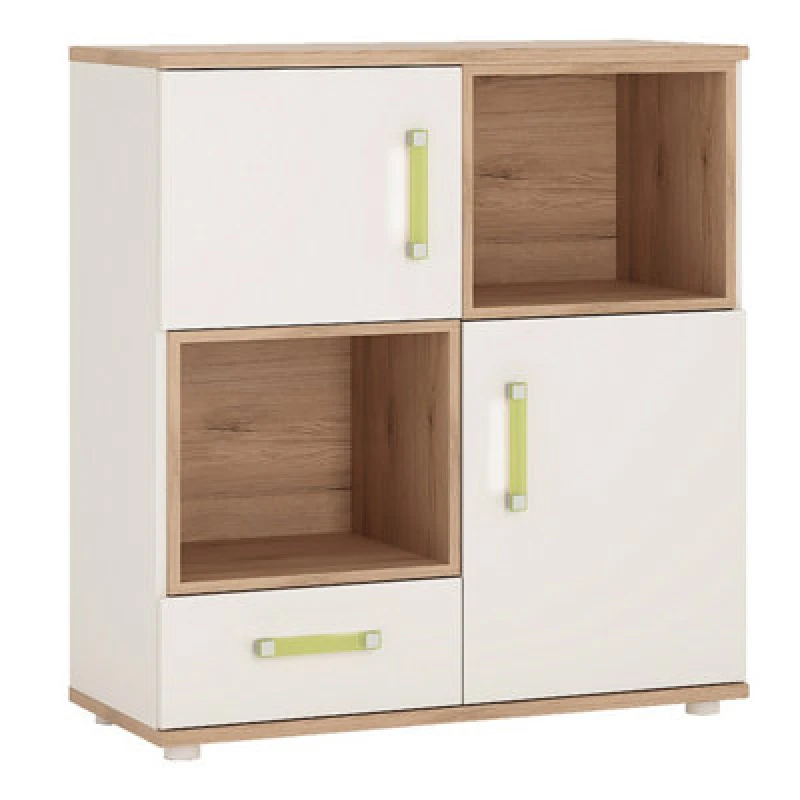 Image of Furniture To Go 4Kids 2 Door 1 Drawer Cupboard With 2 Open Shelves With Lemon Handles