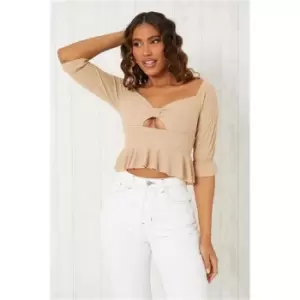 Image of I Saw It First Stone Linen Look Frill Top - Brown