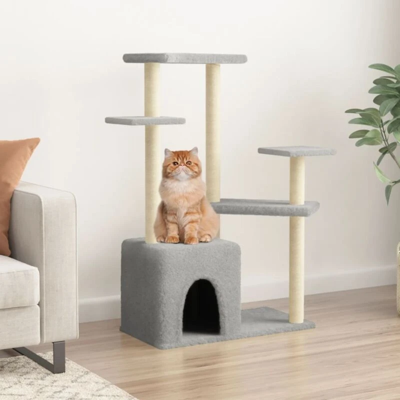 Image of vidaXL Cat Tree w/ Sisal Scratch Posts Light Grey 107.5cm, Grey 172071